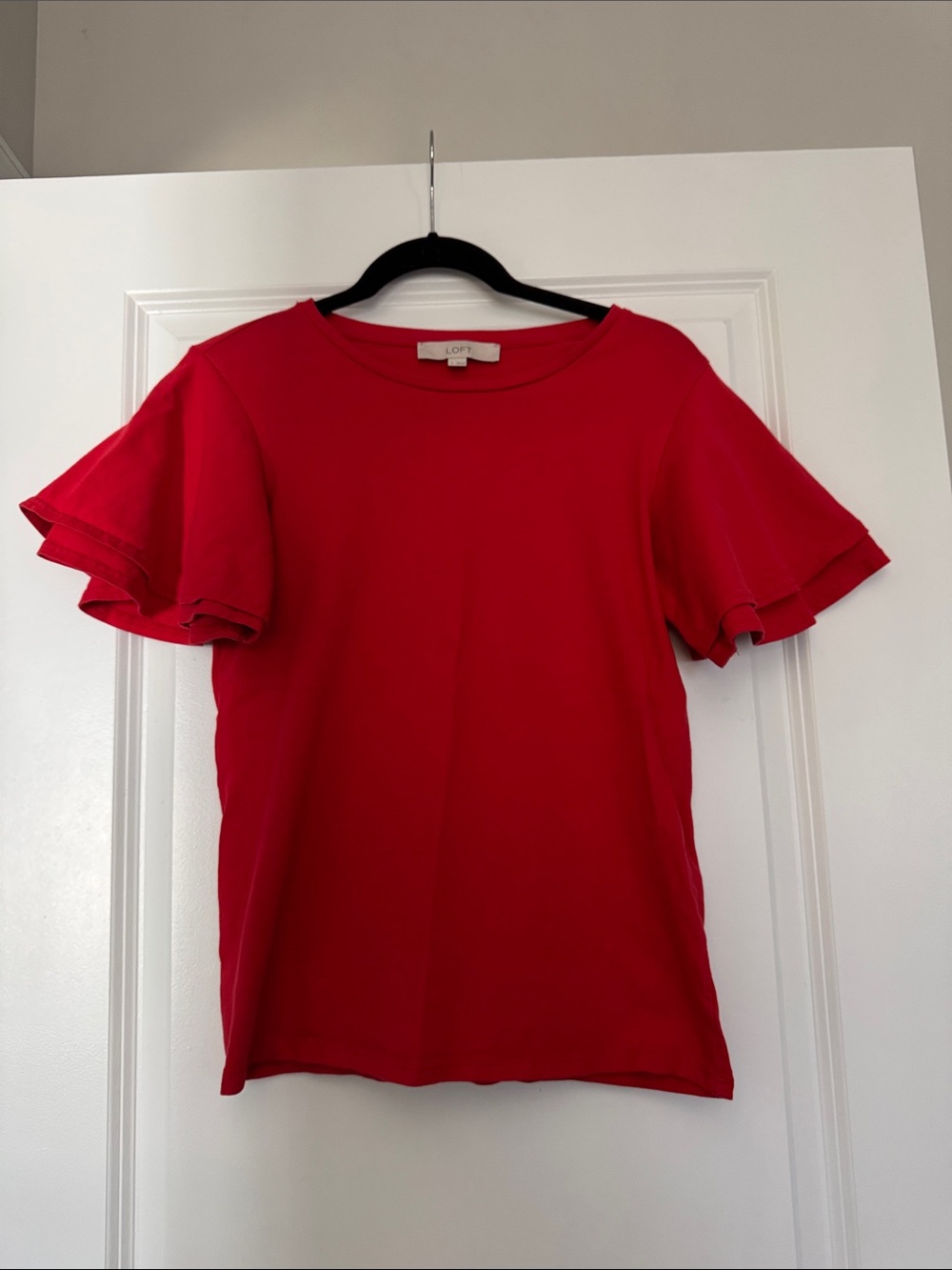 LOFT Bright Red Flutter-Sleeve Crewneck Top